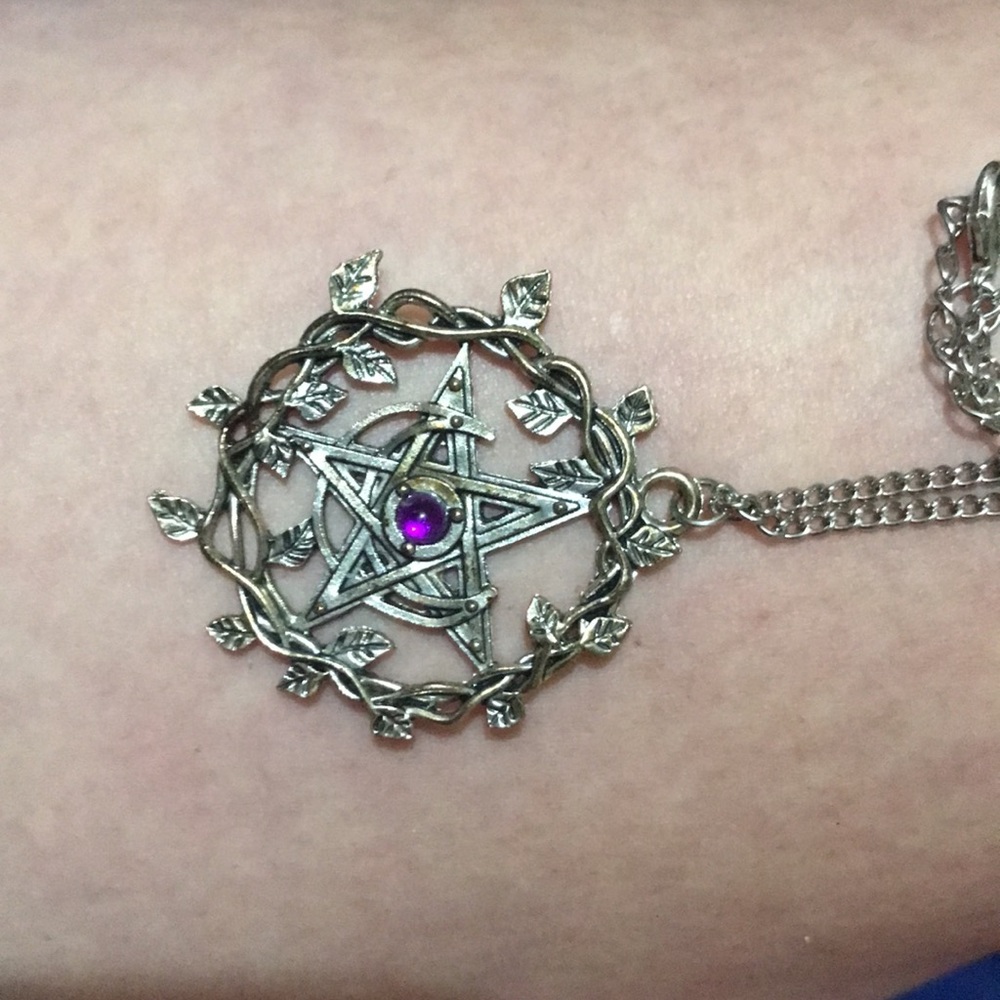 Pretty stainless steel purple stone necklace